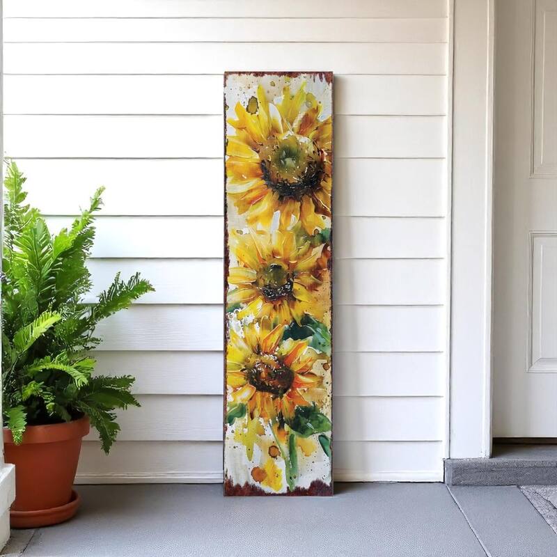 HomeRoots 36" Brown Green And Yellow Solid Wood Sunflowers Porch Sign - Green/Yellow/Brown - Wood