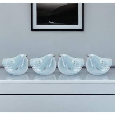 HomeRoots Set of Four Blue Terracotta Bird Figurines - 4.25' X '4' X '5.25