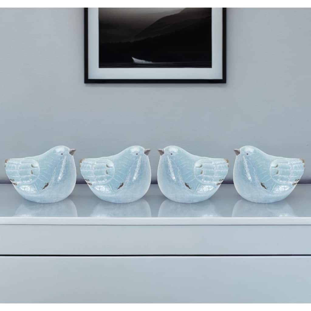 HomeRoots Set of Four Blue Terracotta Bird Figurines - 4.25' X '4' X '5.25