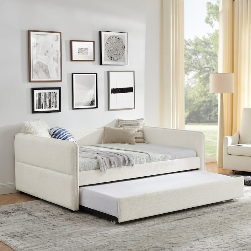 Daybed with Trundle Upholstered Tufted Sofa Bed