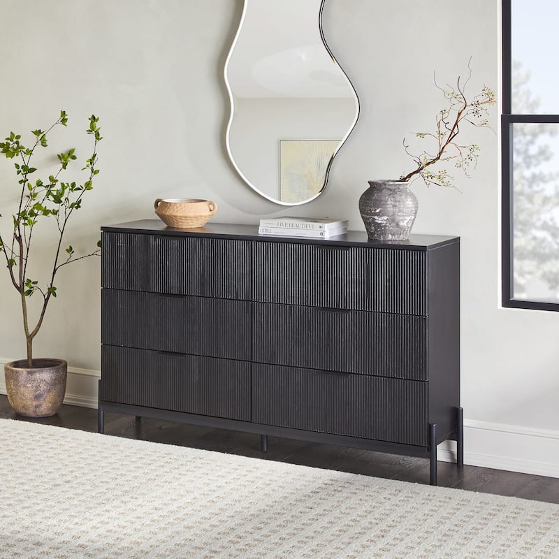 Walker Edison Six Drawer Chest with Reeded Drawer Fronts