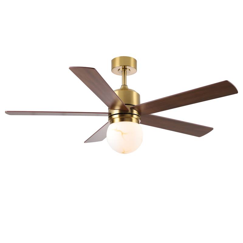 52" Modern Globe Frosted Glass Gold Dimmable Ceiling Fan with Light and Remote