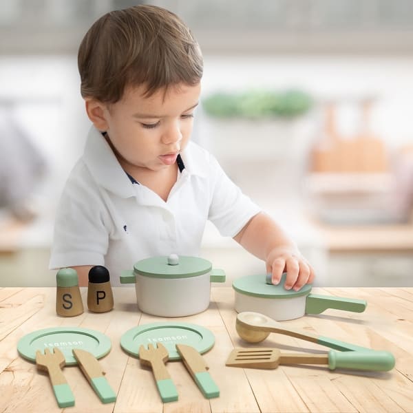 slide 2 of 8, Teamson Kids - Little Chef Frankfurt Wooden Cookware play kitchen accessories - Green Multi