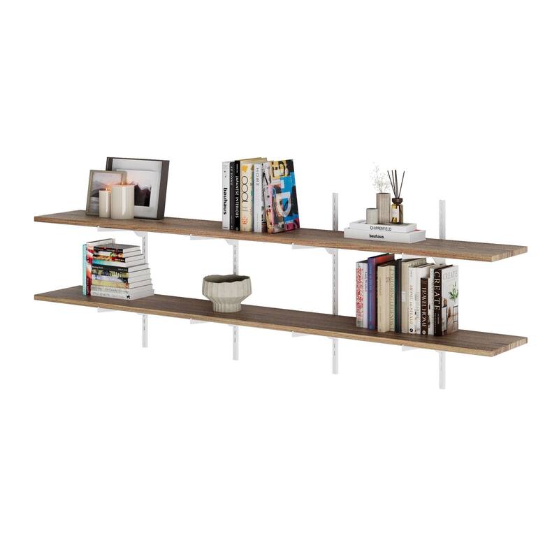 Wallniture Turin 72" Floating Wall Shelves with White Adjustable Brackets, Living Room & Office Decor, Hanging, Burnt,2,3,4 Tier
