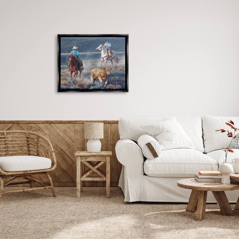 Stupell Cowboys Wrangling Cattle Framed Floater Canvas Wall Art Design by David Graham
