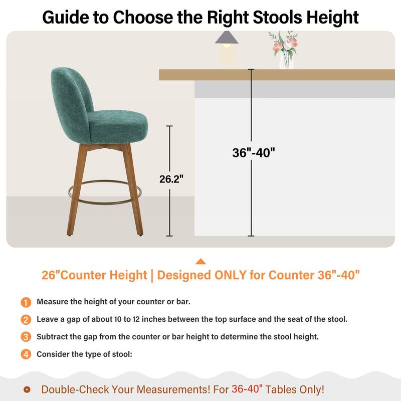 Fabric Upholstered Counter Height Swivel Bar Stools - 37.8"H x 19.7"W x 23.2"D