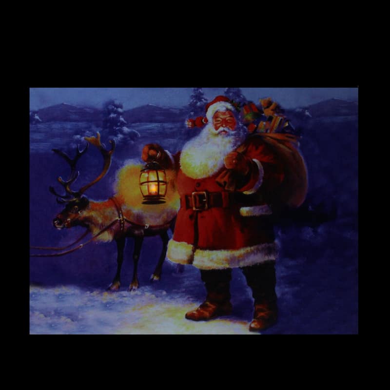 LED Santa Claus w/ Reindeer Christmas Canvas Wall Art 11.75" x 15.75"
