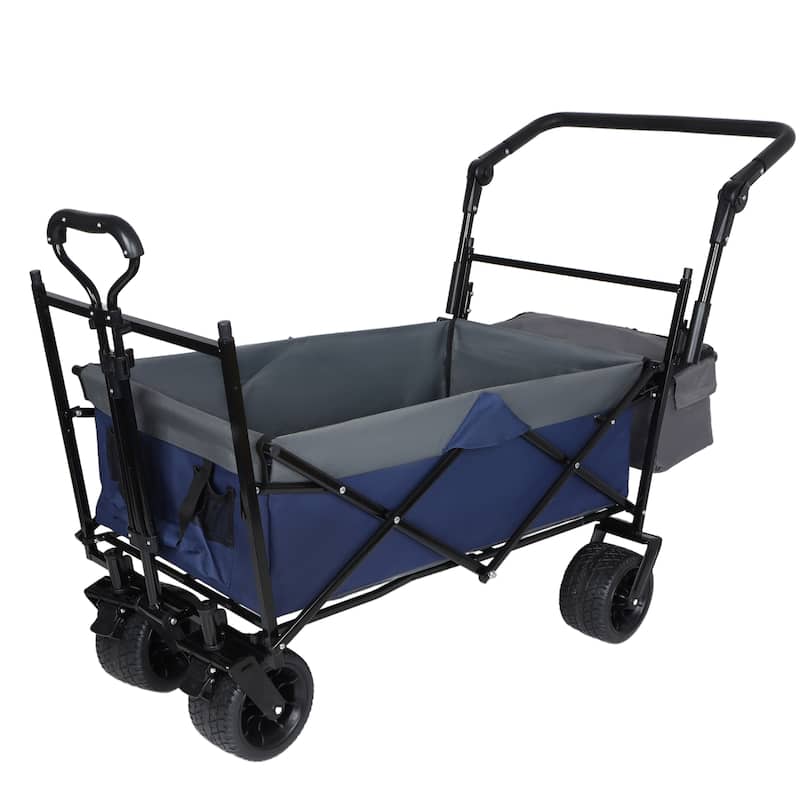 480lb Capacity Collapsible Wagon with Canopy & Push Handle - 7" All-Terrain Wheels, Dark Blue