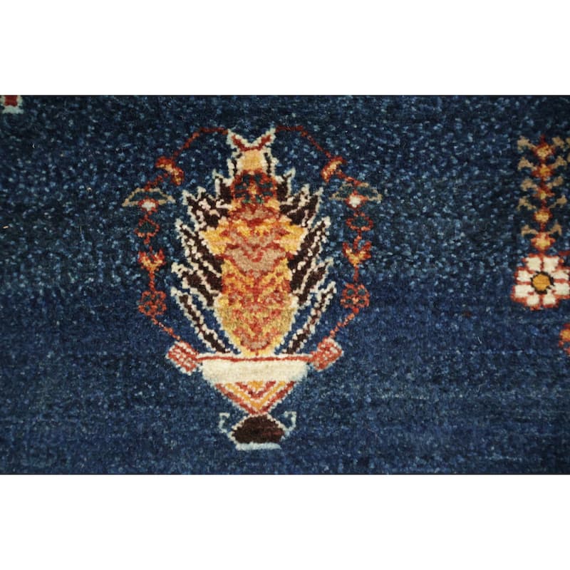 Hand Knotted Oriental 100% Wool Carpet Traditional Tribal Navy Blue & Blues Gabbeh (Qashqai) Area Rug - 6' 7'' X 4' 11''