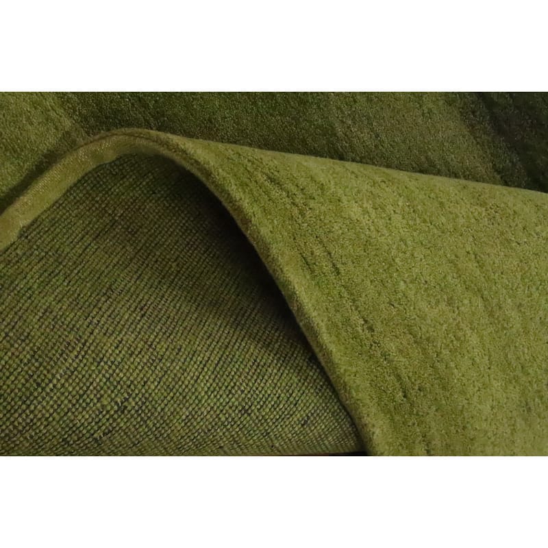 Hand Knotted Oriental 100% Wool Carpet Modern Stripe Green Gabbeh Area Rug - 6' 7'' X 5' 0''