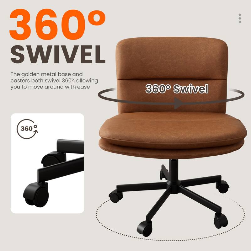 PU Leather Armless Office Chair, Adujustable Height, 360 Degree Swivel Task Chair with Ultra uiet Casters Design