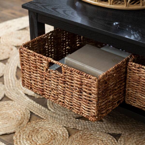 Shop 40 Inch Coffee Table With Wicker Storage Baskets Black