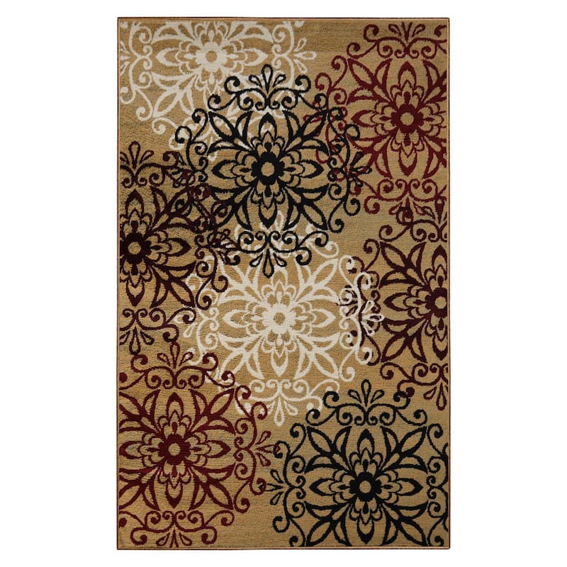 Superior Leigh Traditional Floral Scroll Indoor Runner or Area Rug - 4' x 6' - Gold