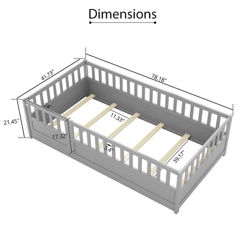 Twin Size Wood Floor Bed with Barrier Door