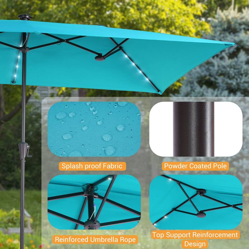 LIVOOSUN 11x7Ft/10x6.5ft LED Large Double-Sided Rectangular Outdoor Patio Market Umbrella with Crank, Navy Blue