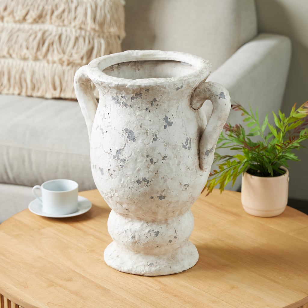 Cream or Pink Ceramic Antique Style Distressed Decorative Vase with Handles