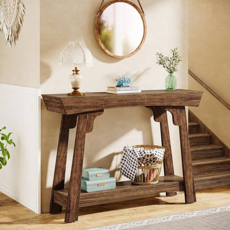 41" Rustic Brown 2-Tier Wood Console Table, Small Farmhouse Sofa Table for Entryway, Hallway or Living Room