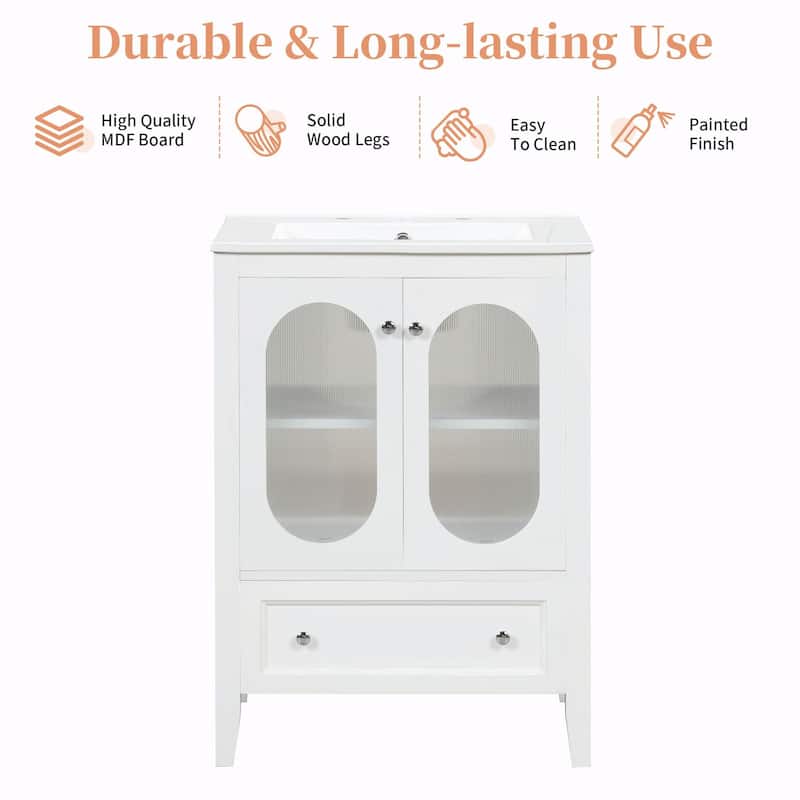 24" Bathroom Vanity with Sink - Cabinet with One Drawer, Doors, Adjustable Shelf