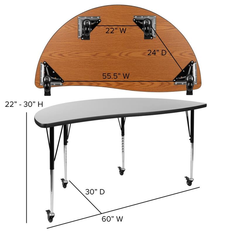 Mobile 60" Half Circle Wave Collaborative Adjustable Height Activity Table