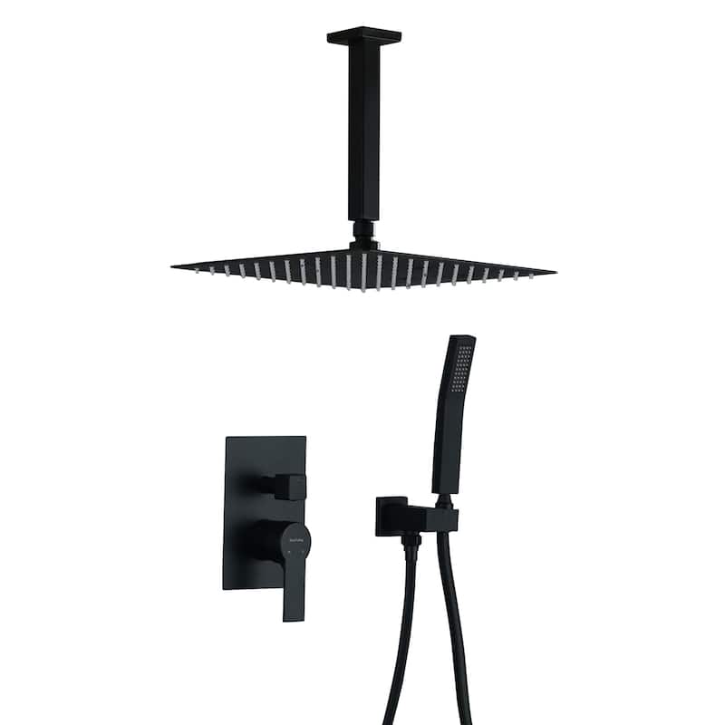 Clihome 12 Inch Ceiling Mounted Rain Shower System - Black