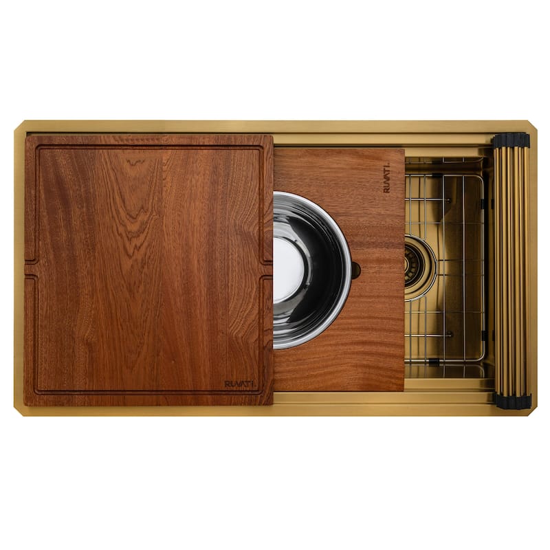 Ruvati 33-inch Matte Gold Stainless Steel Workstation Undermount Kitchen Sink - RVH6222GG