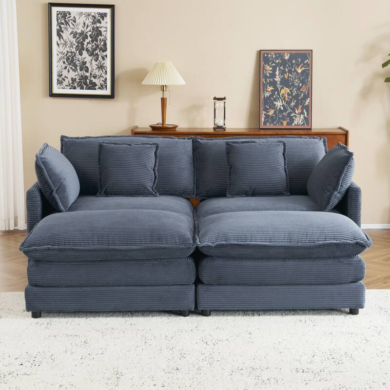 Modern Modular Sectional Sofa with Movable Ottoman and Deep Cushions and Storage Pockets for Small Space Living Room