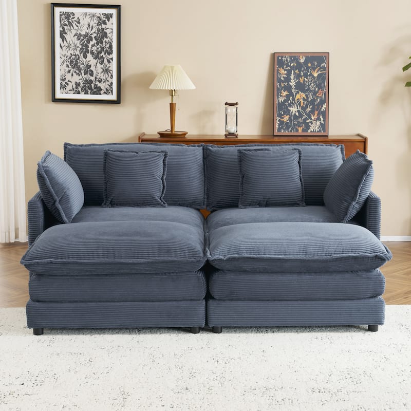 Roomfitters Modern Corduroy L-Shape Sectional Sofa with Side Storage Pockets for Living Room Comfort and Style