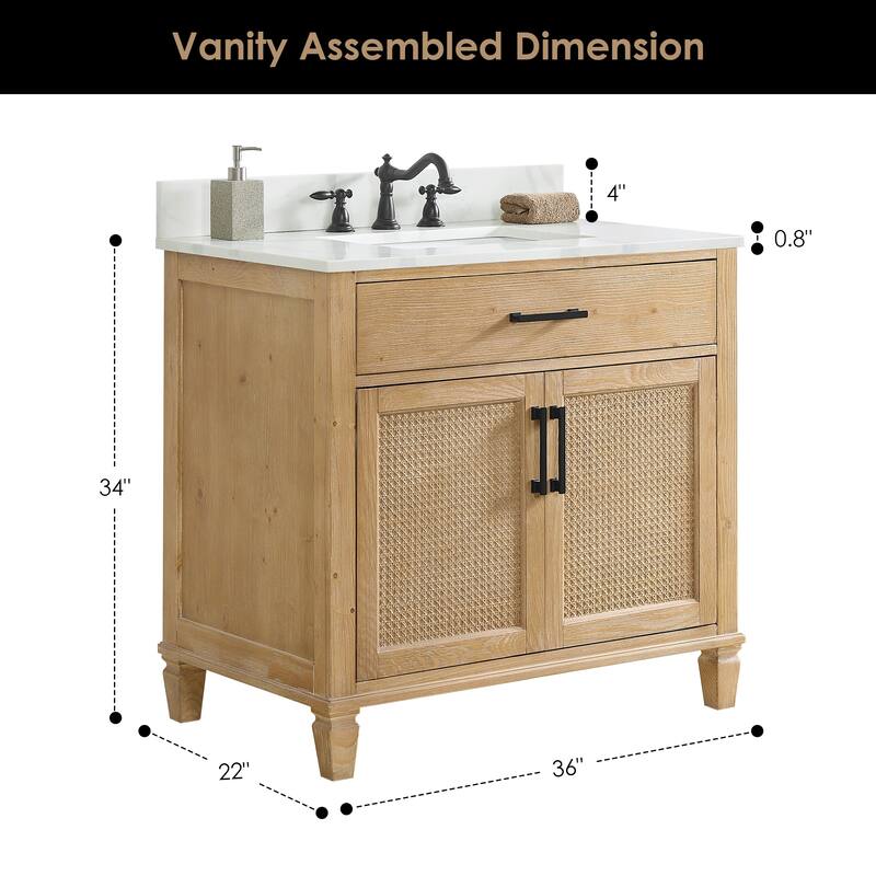 Altair Solana Bath Vanity with Calacatta White Quartz Stone Countertop without Mirror