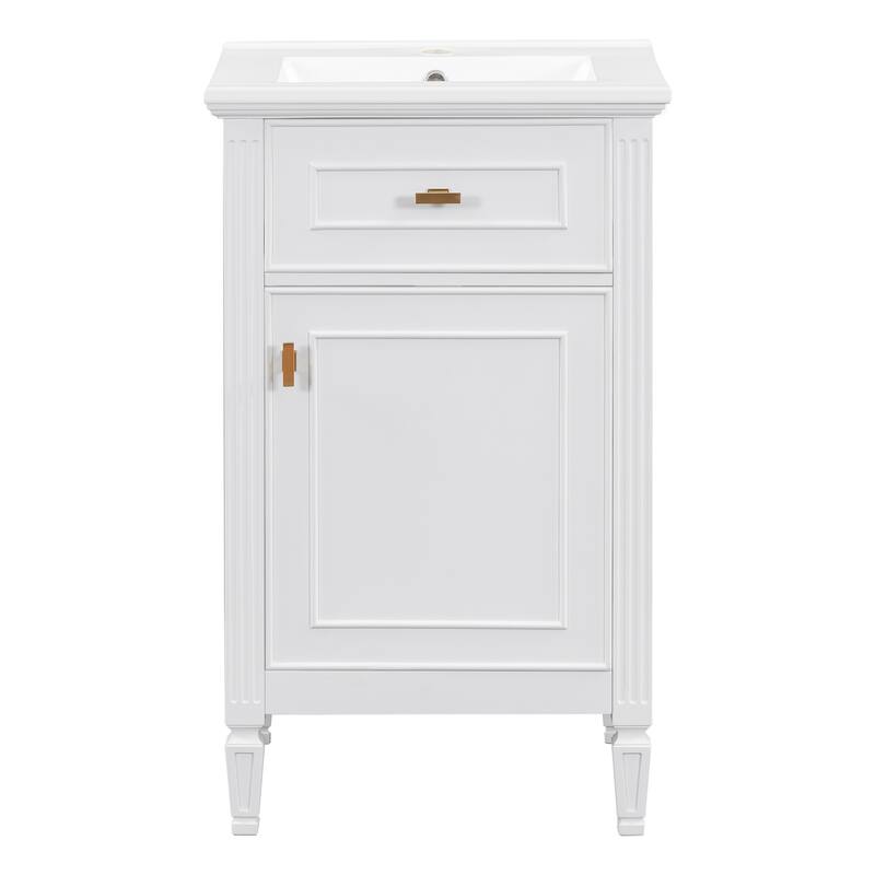 20-Inch Vanity with Sink, Solid Wood Legs,Adjustable Shelf, Tilt-Out Drawer, Zinc Alloy Knobs,Modern Freestanding Cabinet