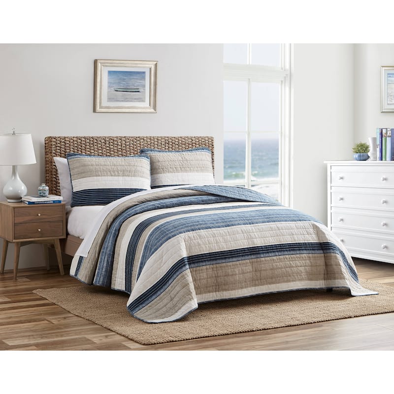 Nautica Ridgeport Cotton Reversible Blue Quilt Set