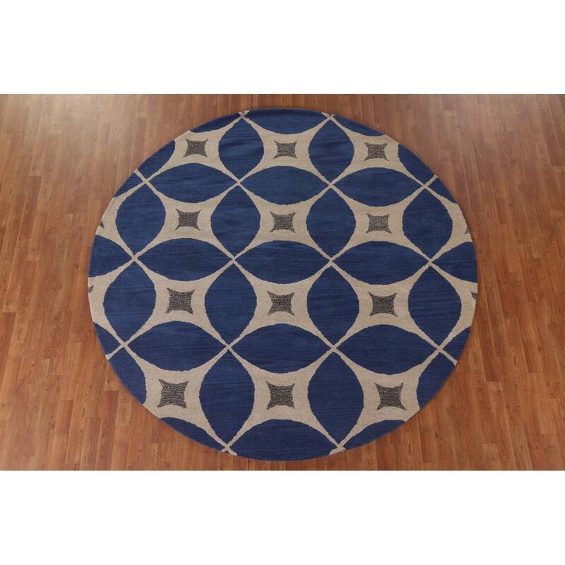 Geometric Blue Modern Area Rug Hand-Tufted Abstract Wool Carpet