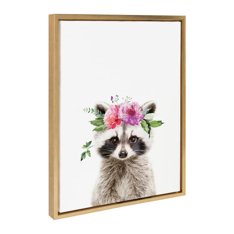 Kate and Laurel Sylvie Flower Crown Animal Framed Canvas by Amy Peterson - 18x24 - Yellow
