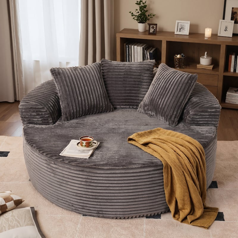 HOOOWOOO Modern Plush Fabric Floor Lounge Sofa Couch with Pillows - Grey