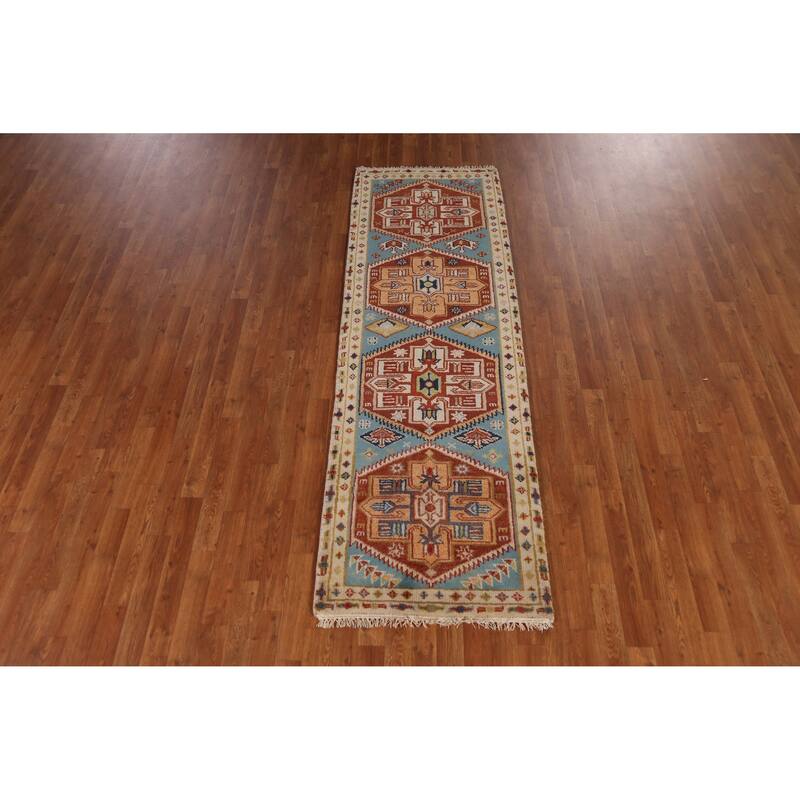 Geometric Heriz Serapi Style Runner Rug Handmade Wool Carpet - 2'6" x 7'9"