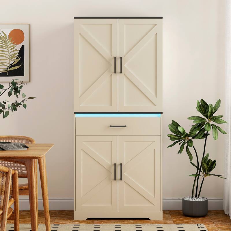 Contemporary Wooden Storage Cabinet with LED Lighting‌ – Multi-Functional Design Featuring a Sturdy Frame & Spacious Drawer .