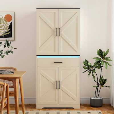Modern Wooden Cabinet with Sturdy Frame for Living Room, Entryway, Bedroom, Hallway, Office, with LEDs,with Drawer