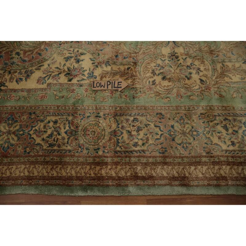 Hand Knotted Oriental 100% Wool Carpet Traditional Floral Green Kerman Area Rug - 19' 1'' X 11' 9''