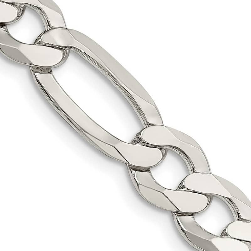 Curata 925 Sterling Silver 9.5mm Polished Flat Figaro Chain Necklace