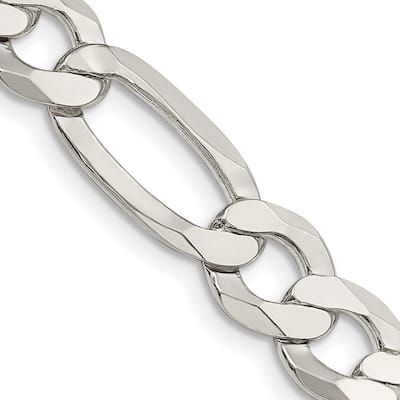 Curata 925 Sterling Silver 9.5mm Polished Flat Figaro Chain Necklace