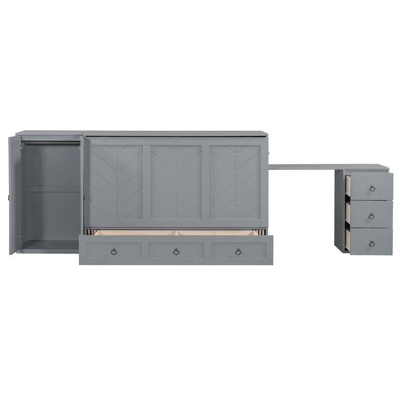 Queen Size Murphy Bed with USB Port, Large Drawer