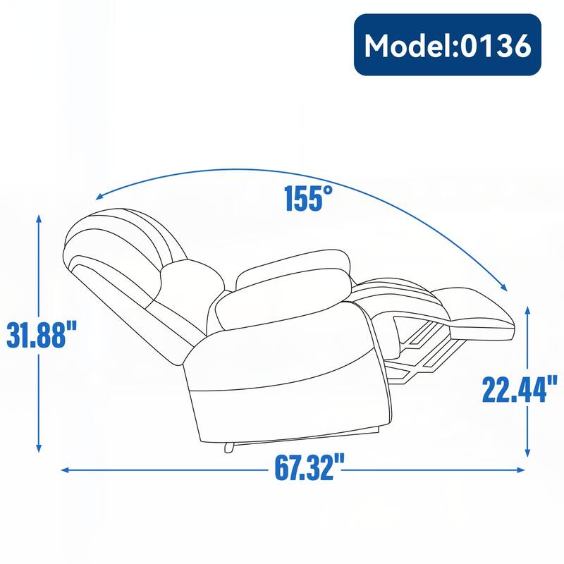 Large Manual Recliner Chair in Fabric for Living Room,Beige