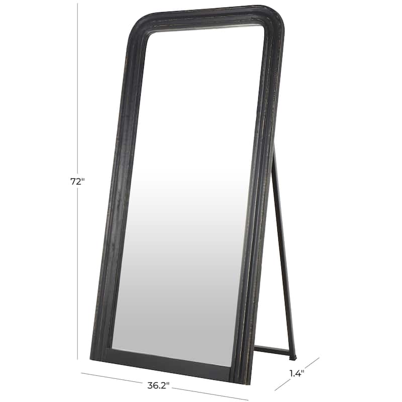 Mango Wood Distressed Room Floor Mirror with Carved Grooves - Black or Brown - Roche River Decor