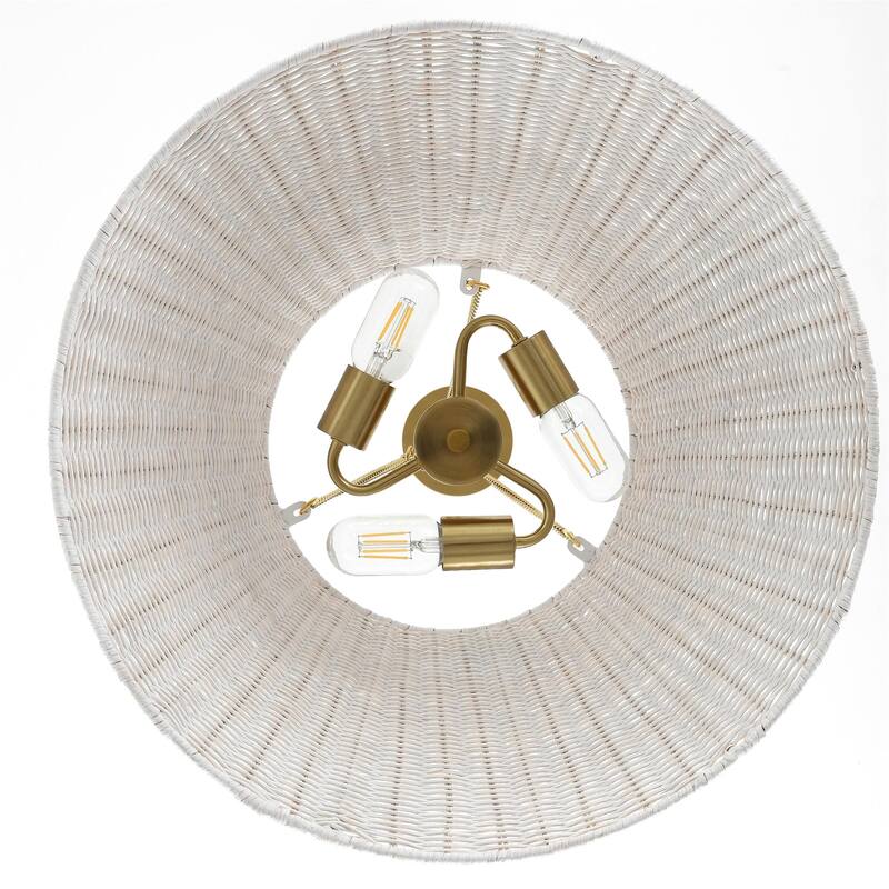 Farmhouse Chandelier 22" 3-Light Brass White Rattan Shade