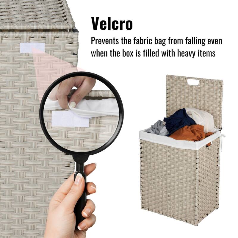 Grey Laundry Hamper with Lid - Durable PE Rattan Powder-Coated Frame, Includes 2 Removable Bags, 100L Capacity