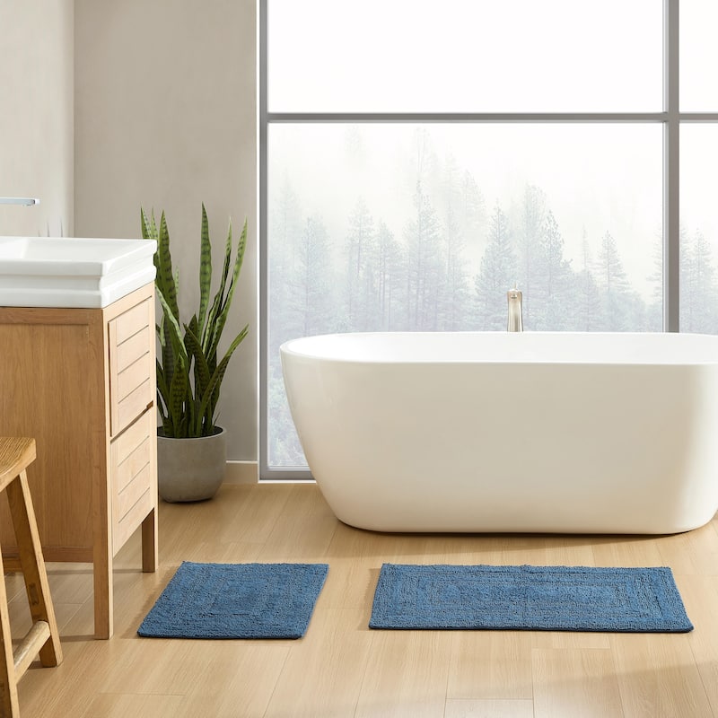 Eddie Bauer Logan Cotton 2 Piece Bath Rug Set - Dark Blue