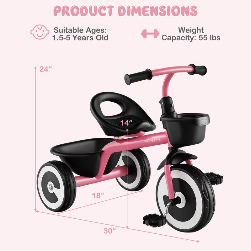 Babyjoy Toddler Tricycle Kids Trike with Adjustable Seat Front & Rear - See Details