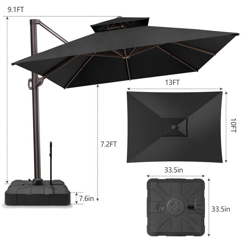 13 x 10ft Outdoor Patio Cantilever Offset Umbrella with Base