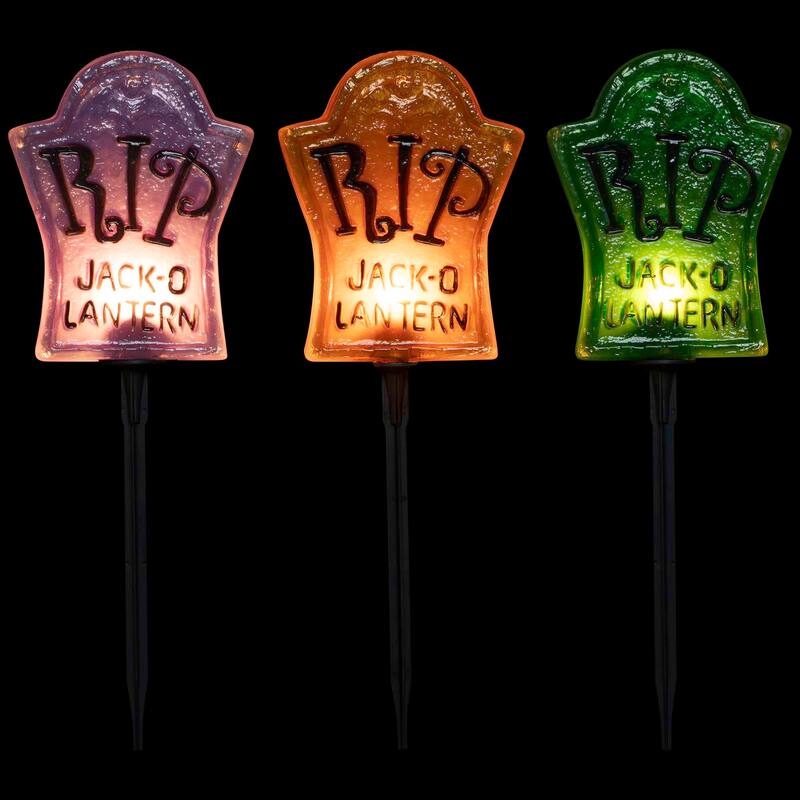 Lighted R.I.P Tombstone Halloween Outdoor Pathway Markers - 18" - Set of 3