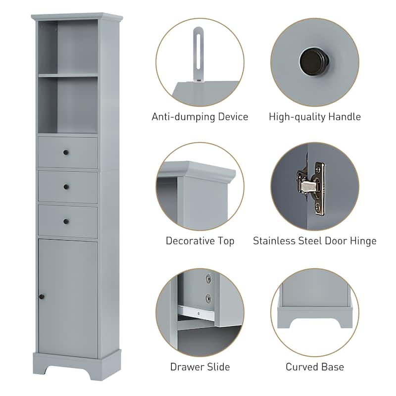 Tall Bathroom Cabinet, Freestanding Storage Cabinet with 3 Drawers and Adjustable Shelf