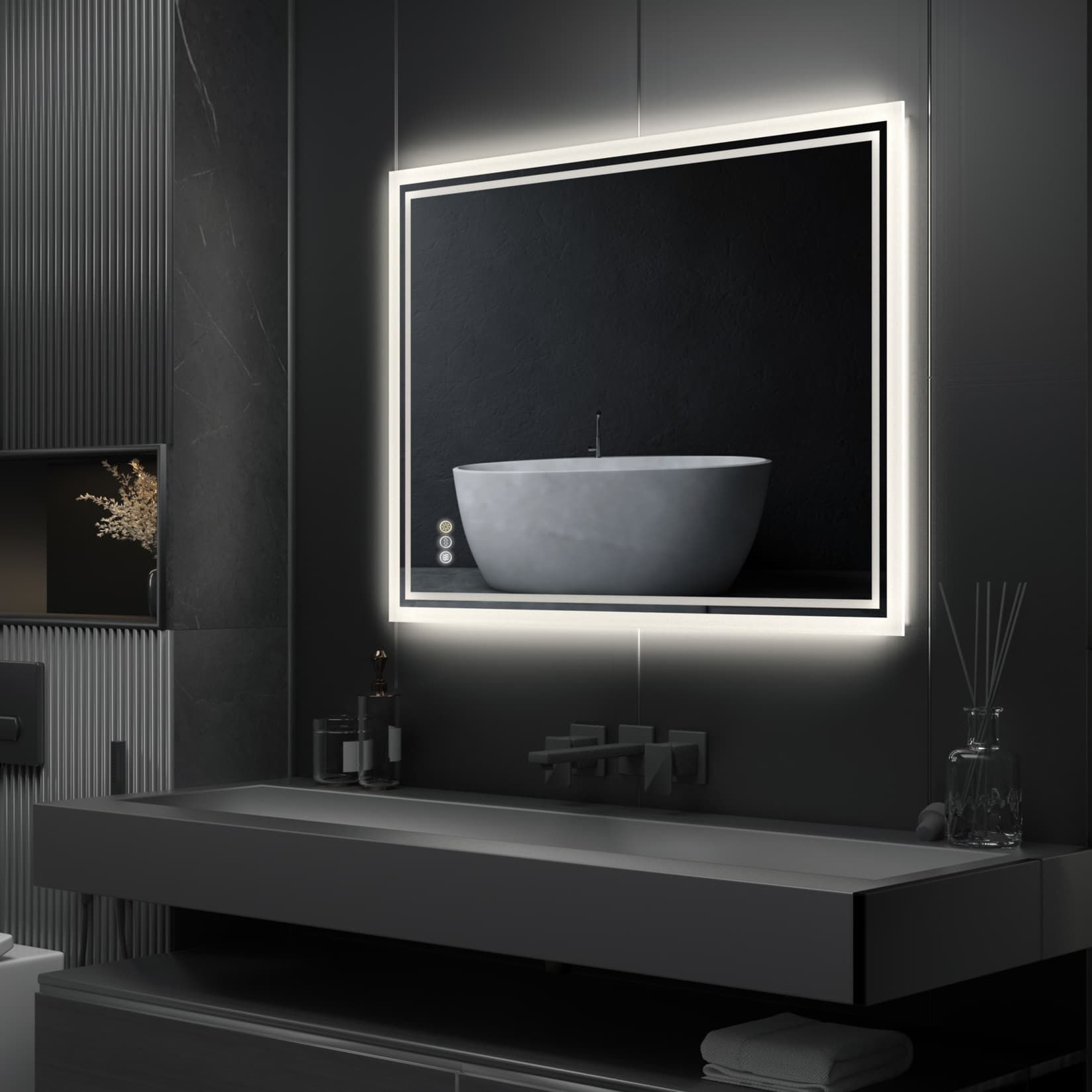 Illuminated Bathroom Mirror Anti-Fog Wall Mounted Dimmable Backlit